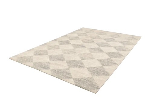 Rzut z góry dywanu wełnianego Agnella House Loves Checkered szary (binding)
