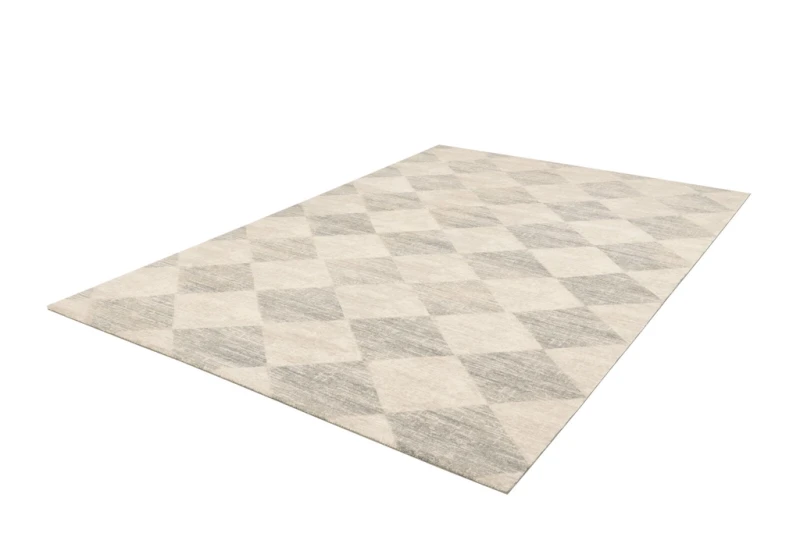 Rzut z góry dywanu wełnianego Agnella House Loves Checkered szary (binding)