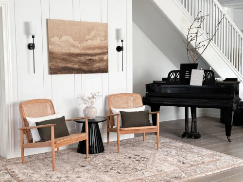 Aranżacja salonu z dywanem wełnianym Agnella Agnus Granny beż (binding)