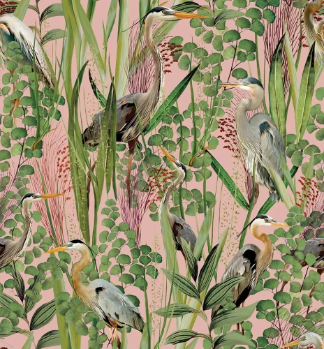 Tapeta z ptakami Herons na różowym tle.webp