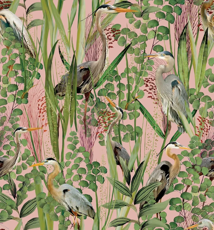 Tapeta z ptakami Herons na różowym tle.webp