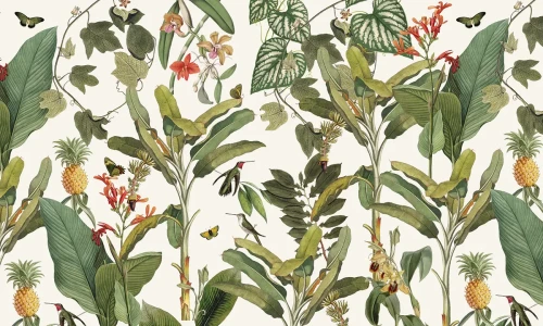 Mural tropikalny z roślinami owocami i ptakami Tropicana.webp