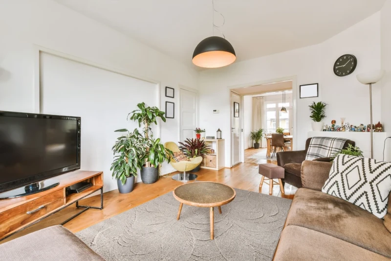 Aranżacja salonu z dywanem  nowoczesnym 3D FD Lori Rilla len