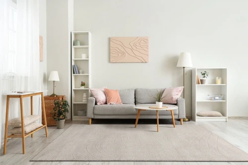 Aranżacja w salonie dywanu nowoczesnego 3D FD Lori Wave perła