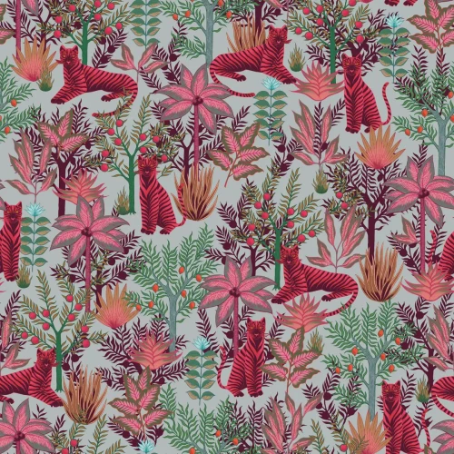 Kolorowa tapeta jungle z tygrysami Gold Tigers Pink.webp