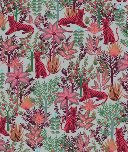 Tapeta dżungla Gold Tigers Pink.webp