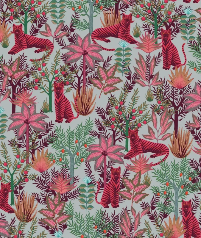 Tapeta dżungla Gold Tigers Pink.webp