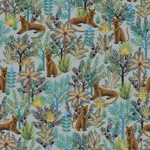 Tapeta dżungla Gold Tigers Light Blue.webp