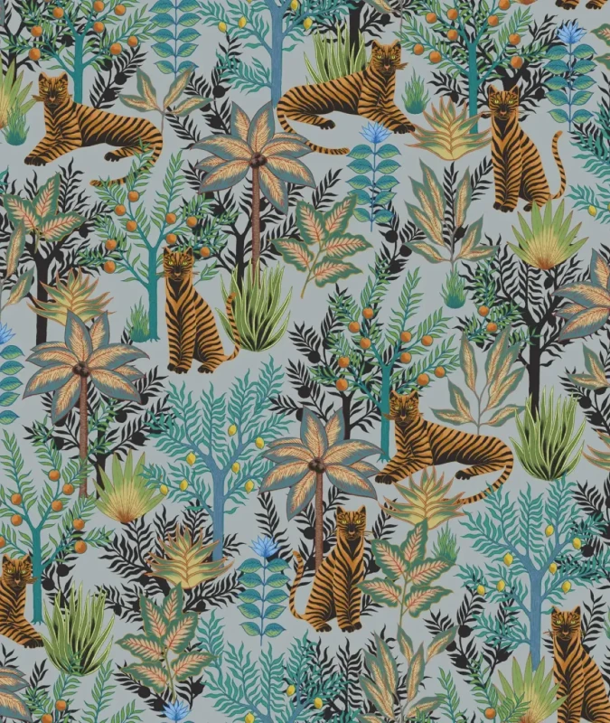 Tapeta z tygrysami Gold Tigers Light Blue.webp