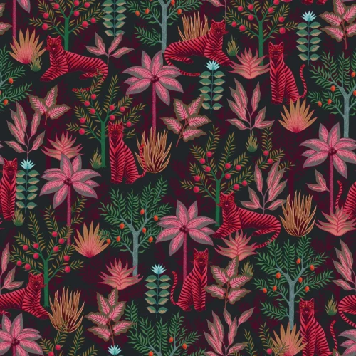 Tapeta w stylu jungle Gold Tigers Black.webp