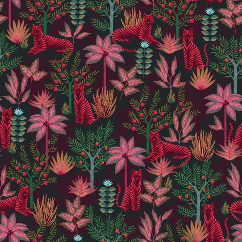 Tapeta w stylu jungle Gold Tigers Black.webp