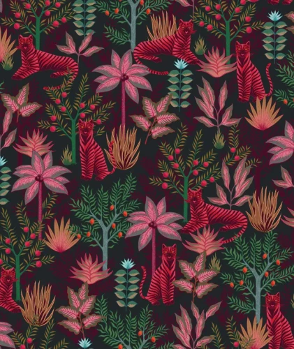 Kolorowa tapeta z tygrysami na czarnym tle Gold Tigers Black.webp