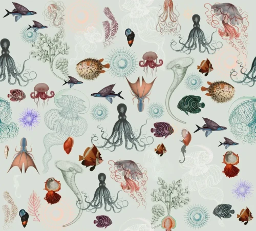 Tapeta marynistyczna z rybkami Underwater World Light.webp