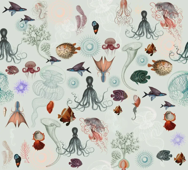 Tapeta marynistyczna z rybkami Underwater World Light.webp