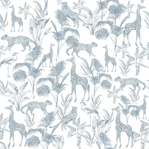 Tapeta dla dzieci z dzikimi zwierzętami Safari Blue.webp