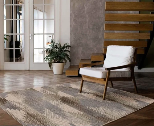 Dywan zewnętrzny Kemet romby szaro-beżowy w pokoju