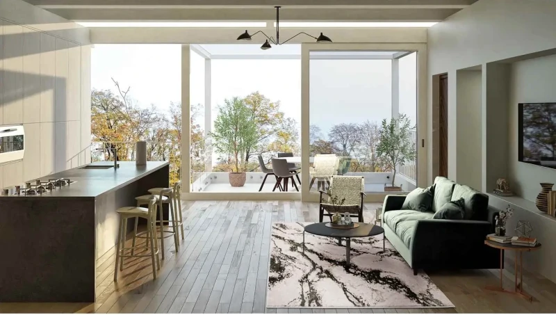 Dywan nowoczesny Stone marmur zielonyw salonie