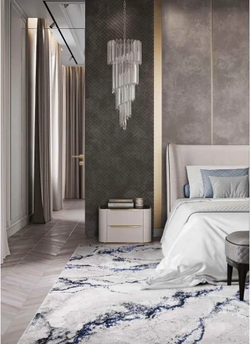 Dywan nowoczesny Stone marmur granatowy w sypialni