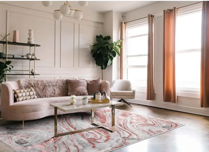 Dywan nowoczesny Stone onyx różowy w salonie