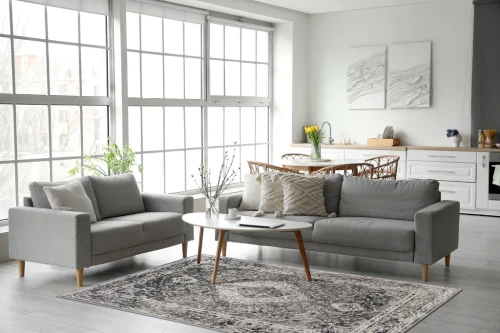 Aranżacja salonu z dywanem vintage FD Sensi Diki popiel