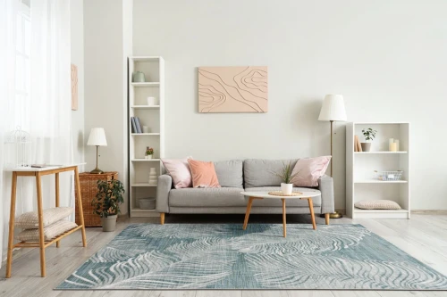 Aranżacja salonu z dywanem nowoczesnym FD Sensi Tracie malachit