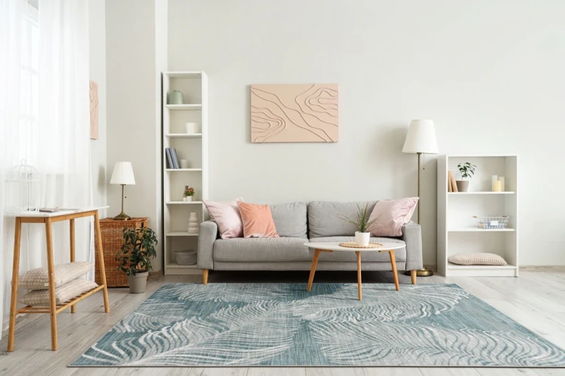 Aranżacja salonu z dywanem nowoczesnym FD Sensi Tracie malachit