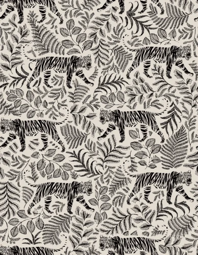 Tapeta w kontrastowych kolorach z tygrysami i paprociami Camouflaged Tiger White.webp