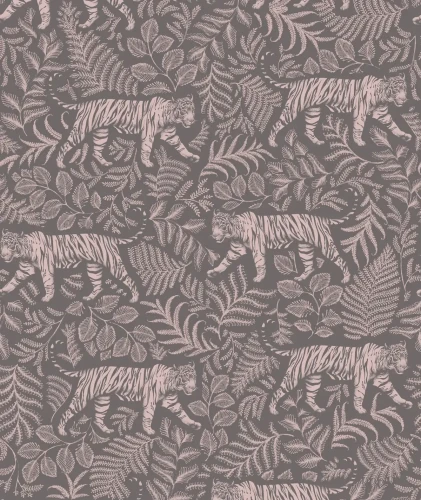 Szara tapeta z różowymi tygrysami Camouflaged Tiger Gray Pink.webp