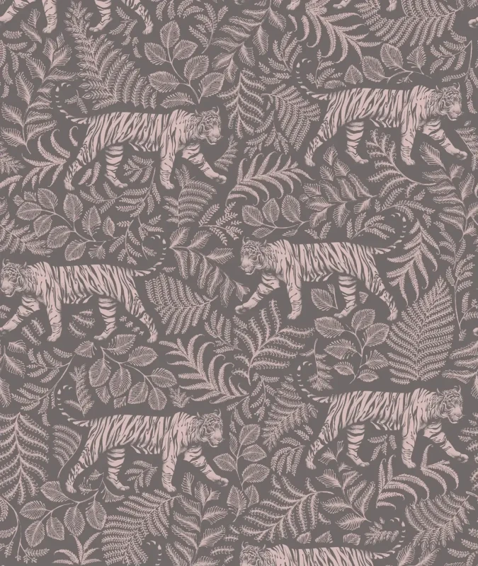 Szara tapeta z różowymi tygrysami Camouflaged Tiger Gray Pink.webp