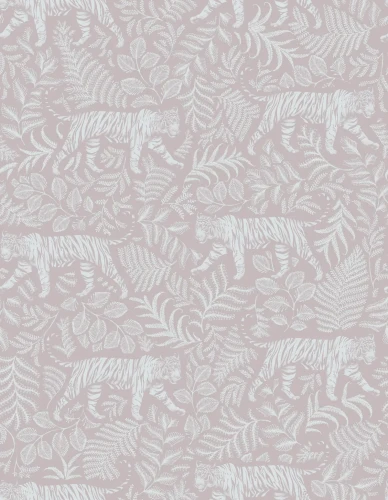 Egzotyczna tapeta w pudrowym różu z tygrysami