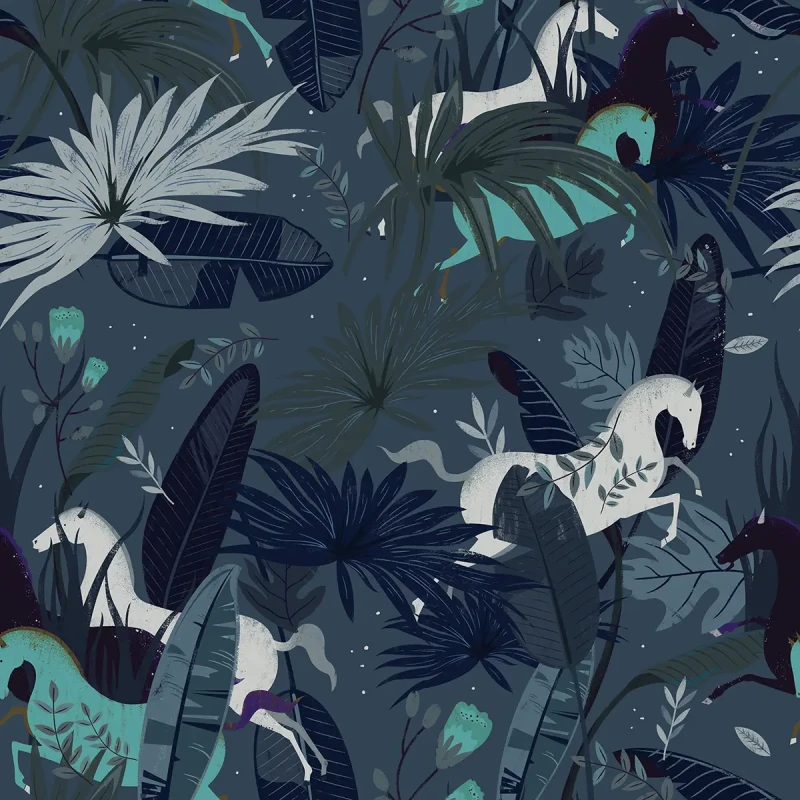 Granatowa tapeta z koniami Dream Horses.webp