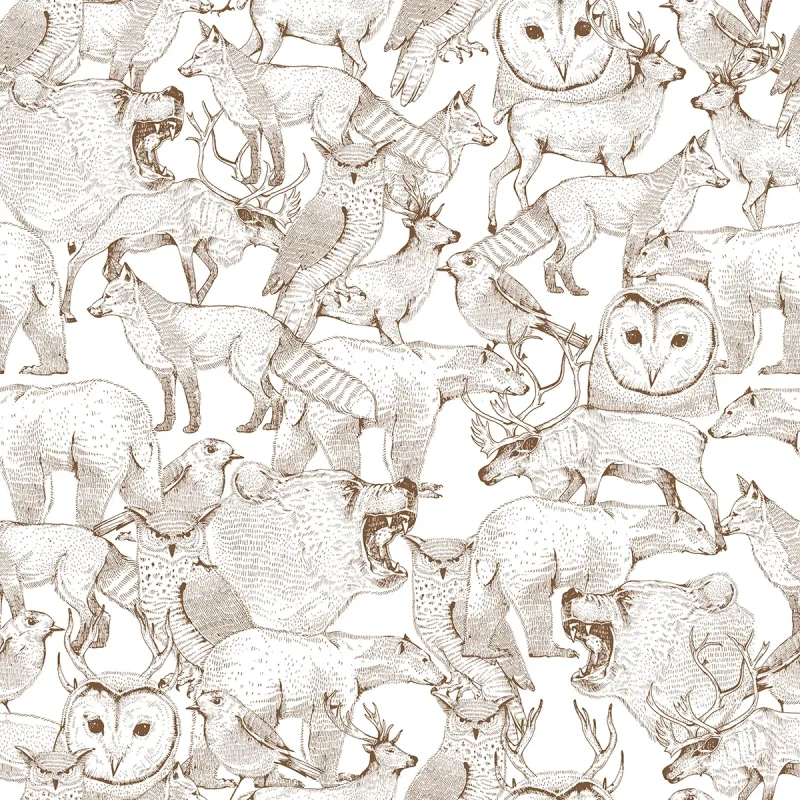 Tapeta ze zwierzętami Forest Friends Brown.webp