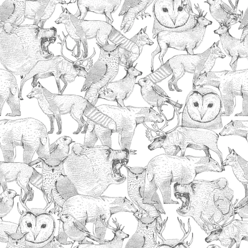 Tapeta zwierzęta leśne Forest Friends Grey.webp