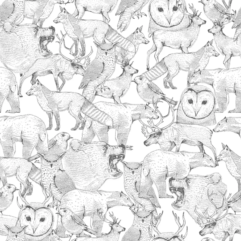 Tapeta zwierzęta leśne Forest Friends Grey.webp