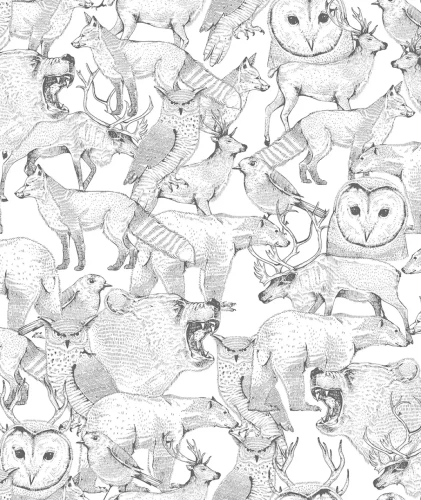 Szara tapeta ze zwierzętami Forest Friends Grey.webp