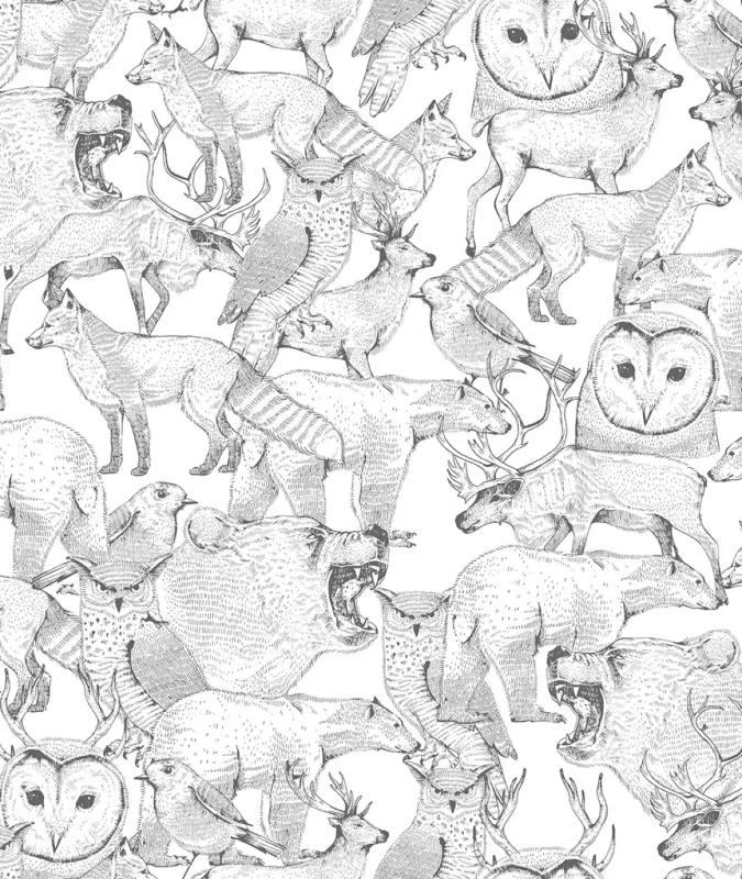 Szara tapeta ze zwierzętami Forest Friends Grey.webp