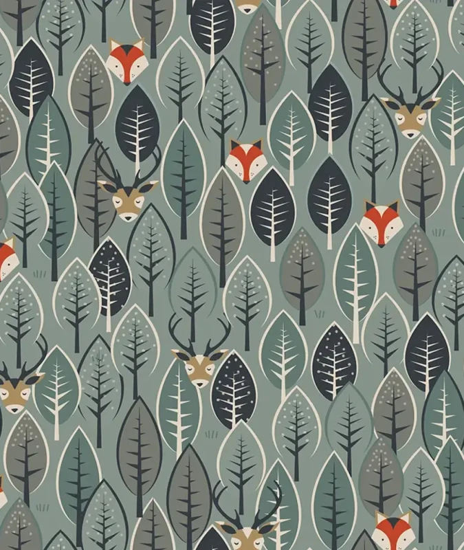 Tapeta leśna jelenie i lisy Hidden Deers.webp