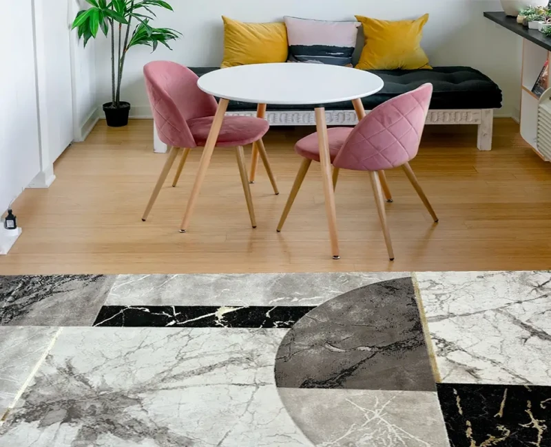 Dywan marmur geometria Gloria 3672 szaro-beżowy w salonie