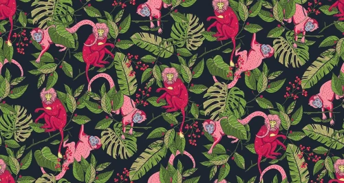 Nowoczesna tapeta z małpami Pink Monkey.webp