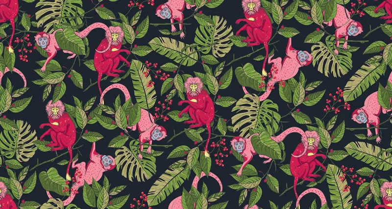 Nowoczesna tapeta z małpami Pink Monkey.webp