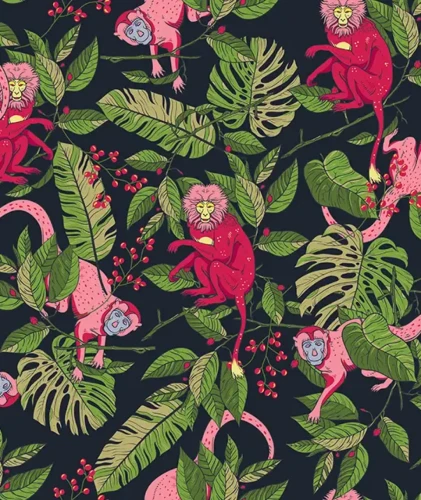 Wzorzysta tapeta z różowymi małpami Pink Monkey.webp