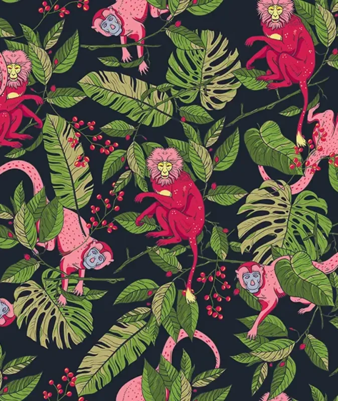 Wzorzysta tapeta z różowymi małpami Pink Monkey.webp