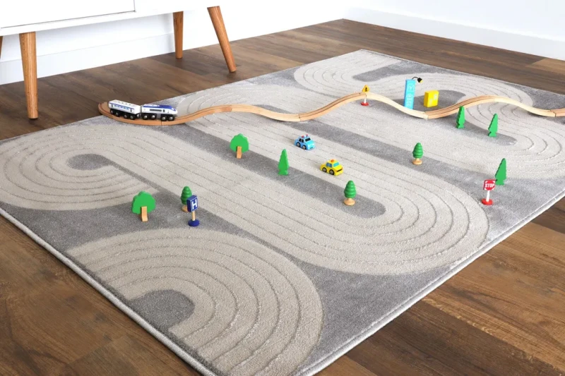 Pokój dziecięcy z dywanem nowoczesnym 3D FD Soft Roads P popiel