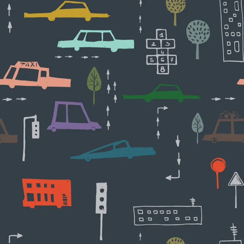 Granatowa tapeta dla chłopca z samochodami Cars Navy Blue.webp