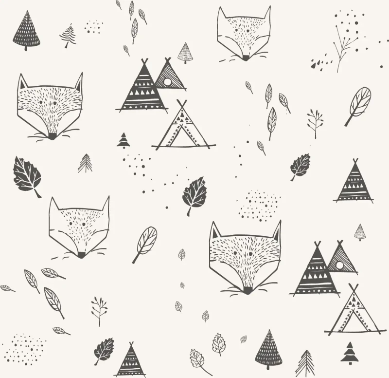 Tapeta dla dzieci czarno-biała Fox Adventure.webp