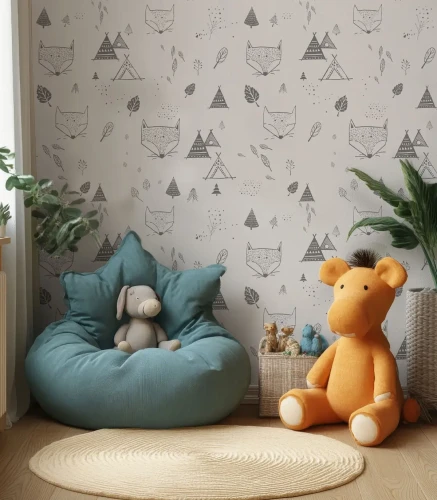Tapeta z lisami Fox Adventure w pokoju dziecięcym.webp