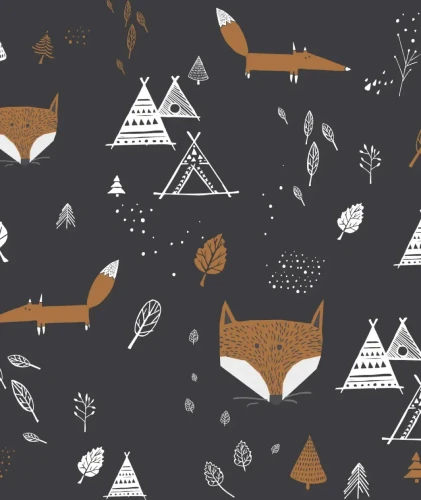 Czarna tapeta z liskami Fox Adventure Black.webp
