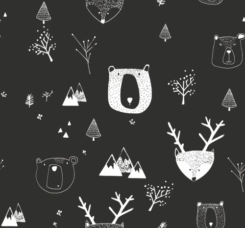 Czarna tapeta dla dzieci Teddy Bears Black.webp