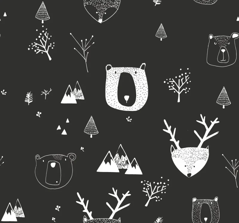 Czarna tapeta dla dzieci Teddy Bears Black.webp