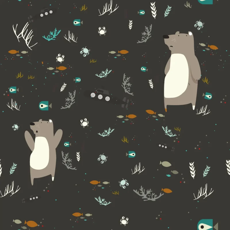 Tapeta dziecięca motyw morski Underwater Bear Black.webp